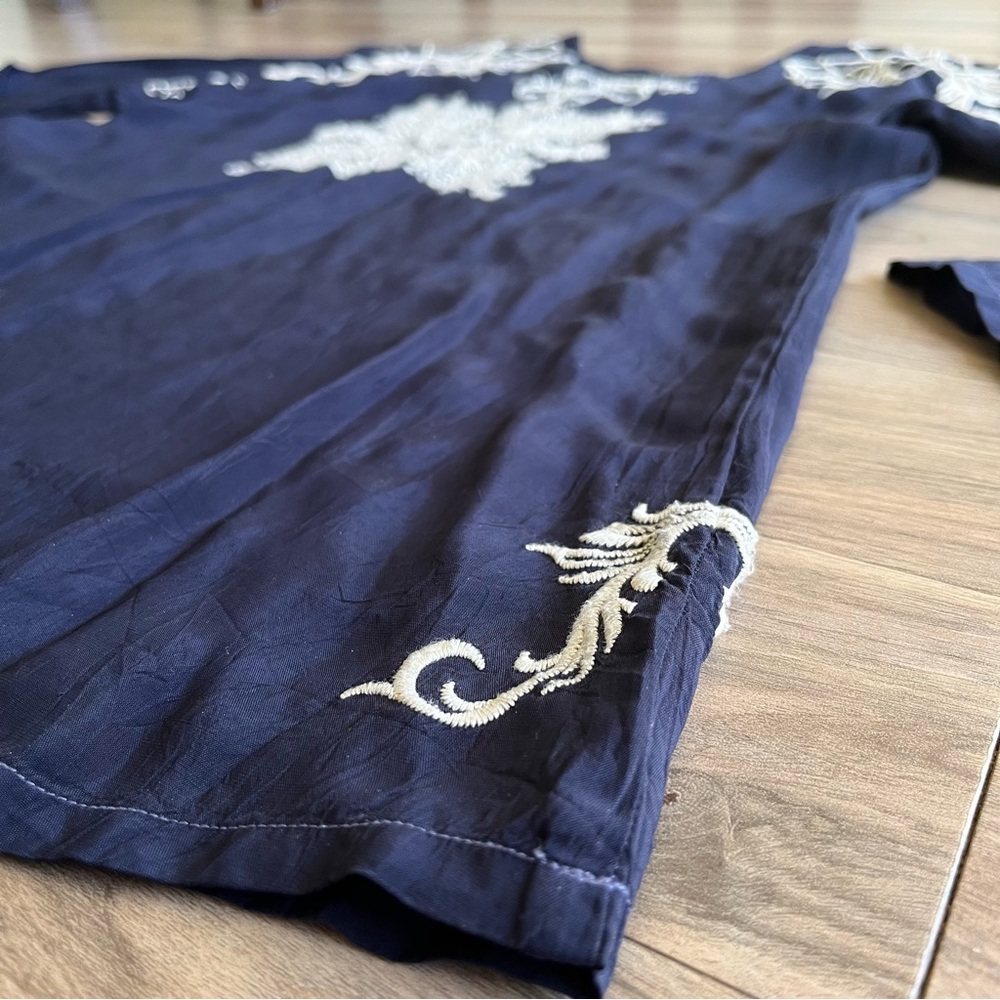 Johnny Was Navy Blue Embroidered Blouse - Picture 9 of 10
